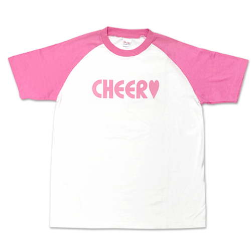 HelloCheers オリジナルラグランTシャツ「CHEER」ホワイト×ピンク M