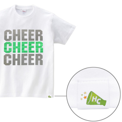 HelloCheers オリジナルTシャツ「CHEER×3」ホワイト×ネオングリーン 